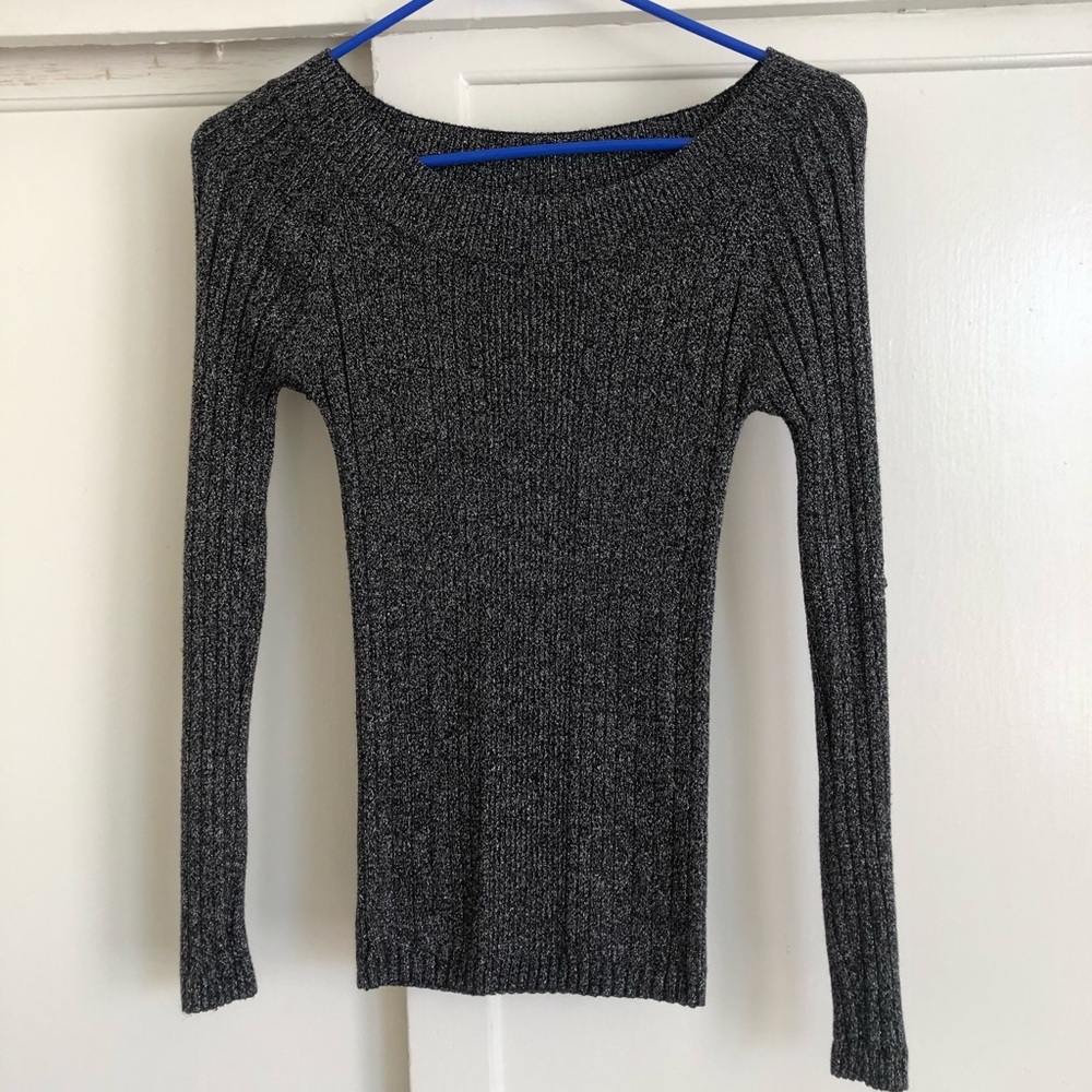 Sparkly Metallic Gray/Black Sweater Sz S
